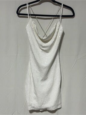 B. Smart White Sequin Cowl Neck Mini Dress